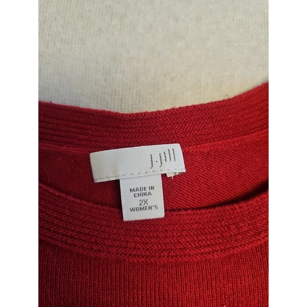J Jill Red Tunic Sweater Top Womens Plus Size 2X Lightweight Viscose Cotto Blend